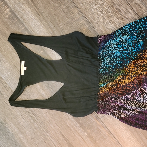 Matty M Black Multi Color Silk Maxi Dress Medium - Picture 2 of 9